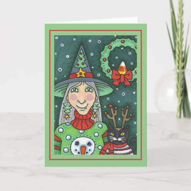 CARTÃO BRINCADEIRA DE NEVE, GATO PRETO XMAS HALLOWEEN (Frente)