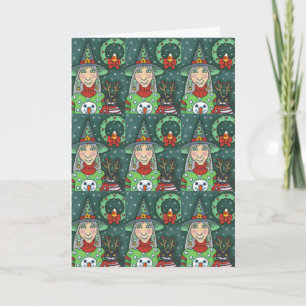 CARTÃO BRINCADEIRA DE NEVE, GATO PRETO XMAS HALLOWEEN