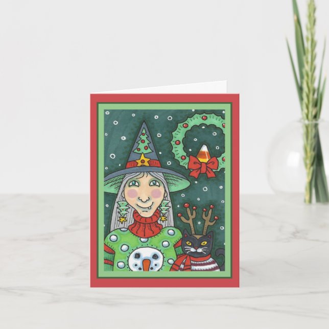 CARTÃO BRINCADEIRA DE NEVE, GATO PRETO XMAS HALLOWEEN (Frente)