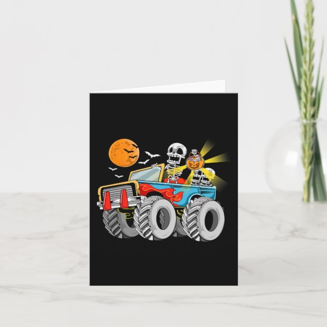 Cartão Brincadeira Halloween Skeleton Monster Truck Kids  (Frente)