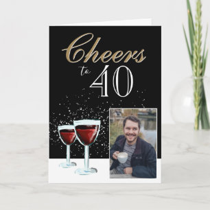 Cartão Brinde aos 40 Vinho Tinto Elegante Foto Aniversári