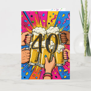 Cartão Brinde de Cerveja de 40 Anos em Pop Art
