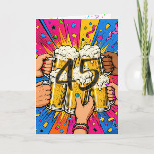 Cartão Brinde de Cerveja de 45 Anos em Pop Art