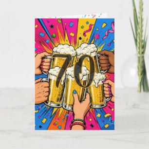 Cartão Brinde de Cerveja de 70 Anos em Pop Art