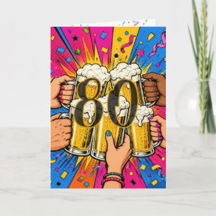 Cartão Brinde de Cerveja de 80 Anos em Pop Art