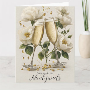 Cartão Brinde Elegante com Champanhe e Rosas Brancas