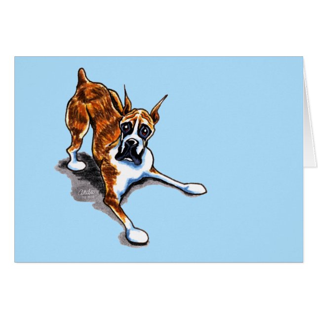 Cartão Brindle Boxer Wanna Play (Frente horizontal)