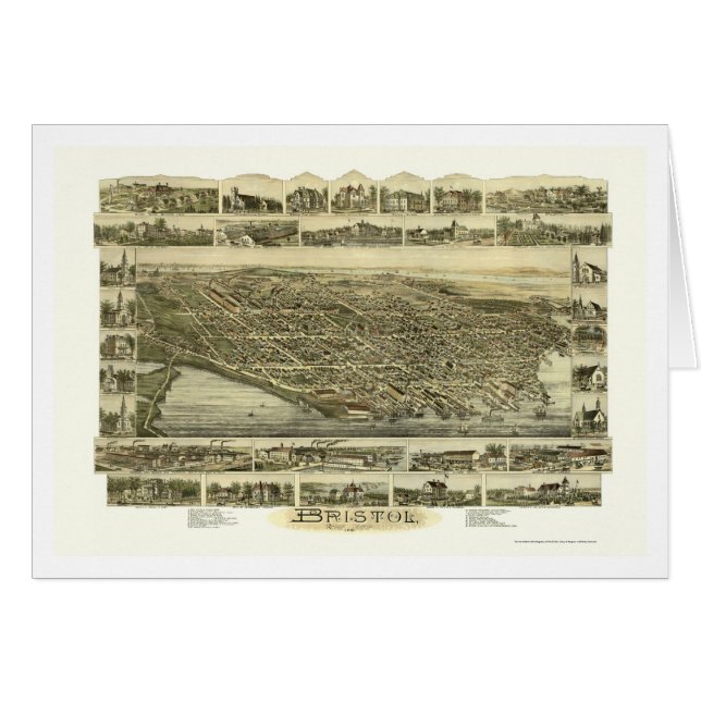 Cartão Bristol, mapa panorâmico de RI - 1891 (Frente Horizontal)