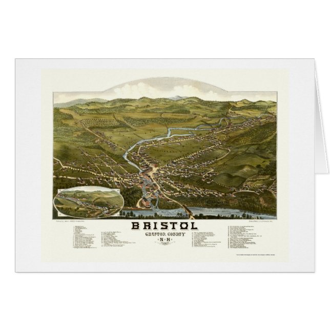Cartão Bristol, mapa panorâmico do NH - 1884 (Frente Horizontal)