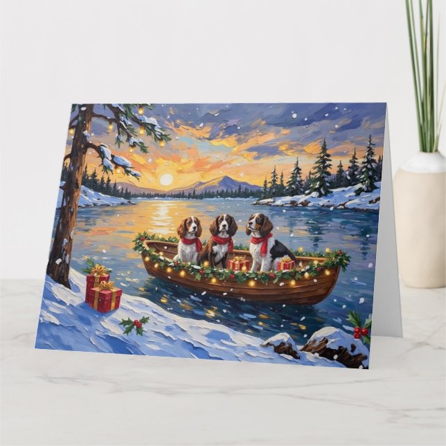 Cartão Brittany Spaniel Christmas Boat Holiday (Frente)