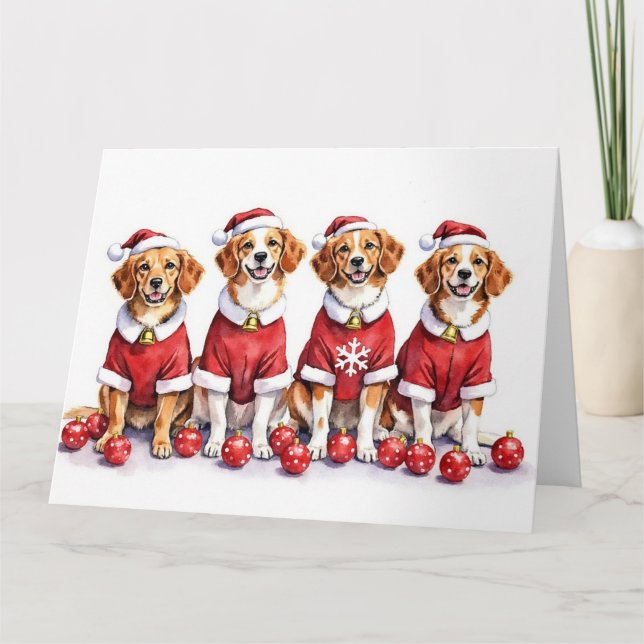 Cartão Brittany Spaniel Christmas Dress Santa Hat (Frente)