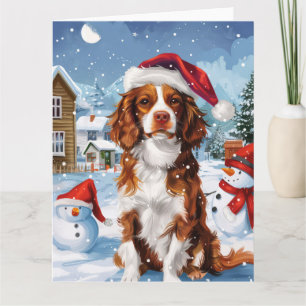 Cartão Brittany Spaniel Dog Winter Wonderland Natal