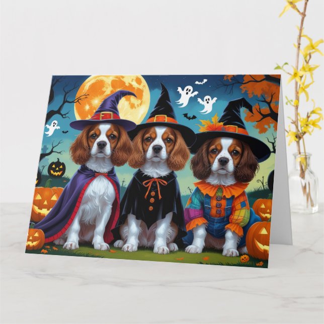 Cartão Brittany Spaniel Dogs Pumpkin Halloween Engraçado (Flor Amarela)
