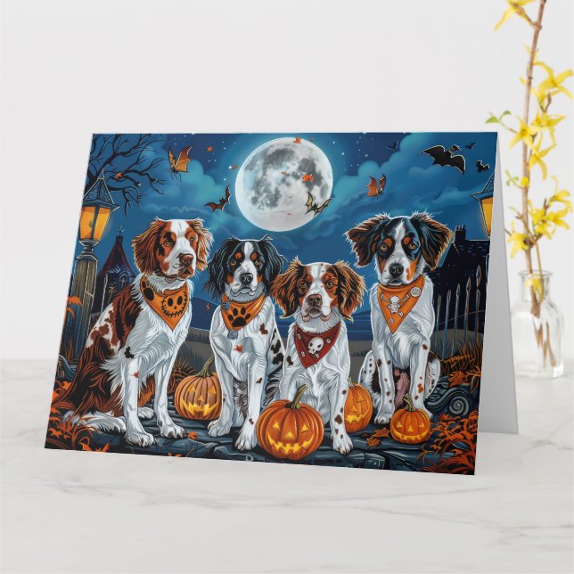 Cartão Brittany Spaniel Halloween Spooky (Flor Amarela)