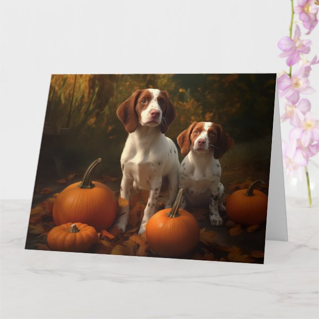 Cartão Brittany Spaniel Puppy Autumn Delight Pumpkin (Orquídea)