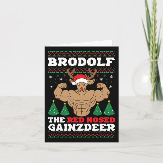 Cartão Brodolf Funny Christmas Buff Reindeer Gym Bodybuil (Frente)