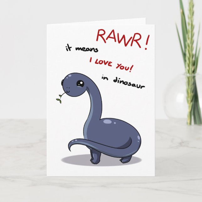 Cartão Brontossaurus rawr significa que te amo (Frente)