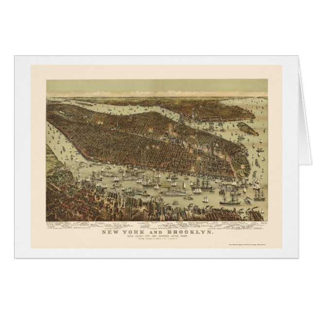 Cartão Brooklyn, mapa panorâmico de NY - 1892 (Frente Horizontal)