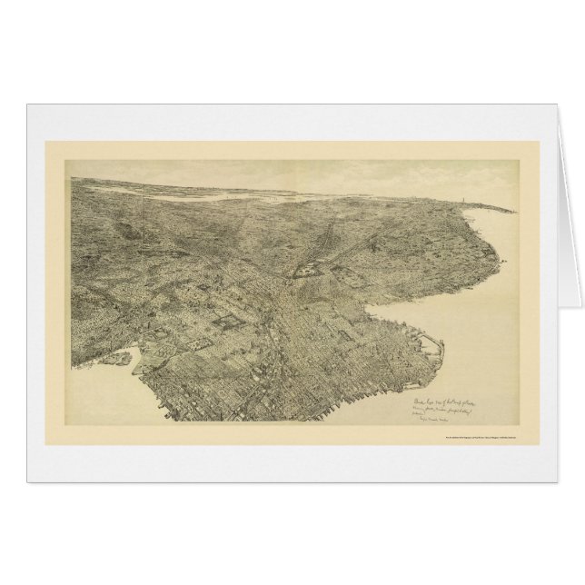 Cartão Brooklyn, mapa panorâmico de NY - 1897 (Frente Horizontal)
