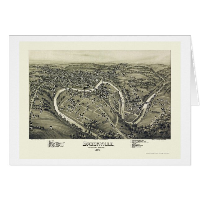 Cartão Brookville, mapa panorâmico do PA - 1895 (Frente Horizontal)