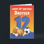 Cartão Brother 12 Birthday Sports Balls<br><div class="desc">Ficar atrás das diferentes bolas de esporte é o número 12 para indicar a idade que seu irmão terá quando ele comemorar seu aniversário em breve. Devias pôr as mãos neste cartão hoje para lhe dar.</div>