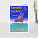 Cartão Brother birthday card<br><div class="desc">"Happy Birthday" Brother   Graphic of boat waves and fish.</div>