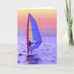 Cartão Brother birthday card<br><div class="desc">Sailboard with coloful sail on bright blue water with sunset and text reading,  "Happy birthday to my brother!"  Inside text is targeted for brother relationship.</div>