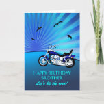 Cartão Brother Birthday Motorbike Sunset Card<br><div class="desc">Feliz cartão de aniversário de irmão com uma moto. Uma carta perfeita para um motociclista. Uma moto azul com um pôr do sol estilizado e aves voadoras. Qualquer entusiasta de bicicleta vai adorar ter uma carta como esta.</div>