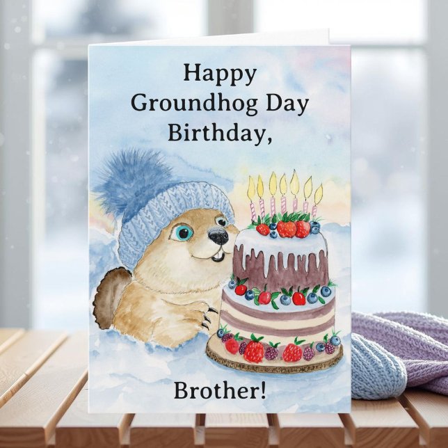 Cartão Brother Happy Groundhog Day Birthday Groundhog (Criador carregado)