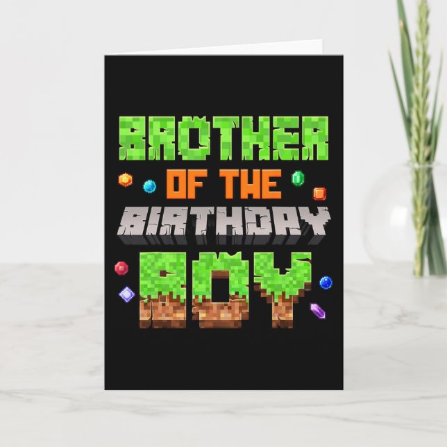 Cartão Brother Of The Birthday Boy Pixel Gaming Video Gam (Frente)