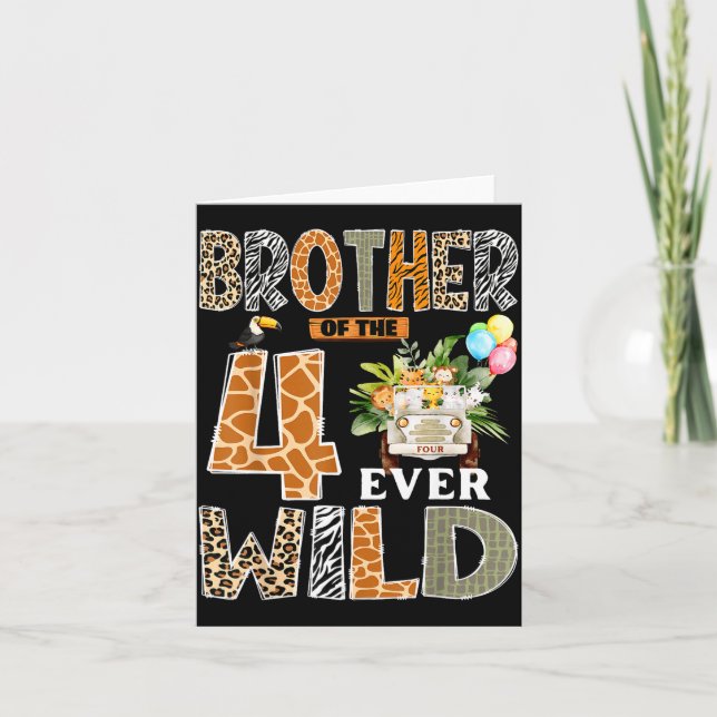 Cartão Brother Of The Four Ever Wild Safari 4th Birthday  (Frente)