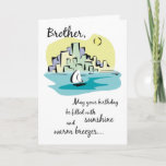 Cartão Brother Sailboat City Birthday<br><div class="desc">A very cute illustration of a sailboat next to a city on a sunny day. Perfect to wish a very Happy Birthday to a Brother who likes the sea.</div>