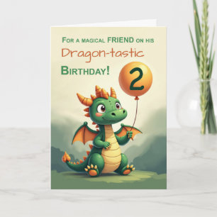 Cartão Brother segundo aniversário Cute Dragon Segurando