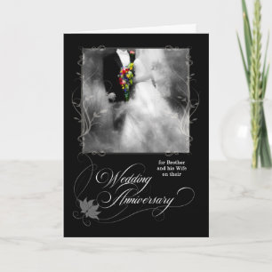 Cartão Brother's Wedding Anniversary Black and White
