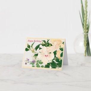 Cartão Browallia e flor de ibiscus