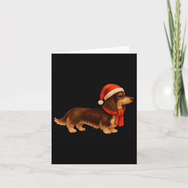Cartão Brown And Tan Christmas Dachshund Santa Hat  (Frente)
