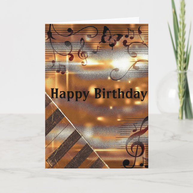 Cartão Brown Clef Sheet Music Piano Birthday (Frente)