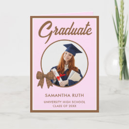Cartão Brown Gingham Bow Photo Graduation 