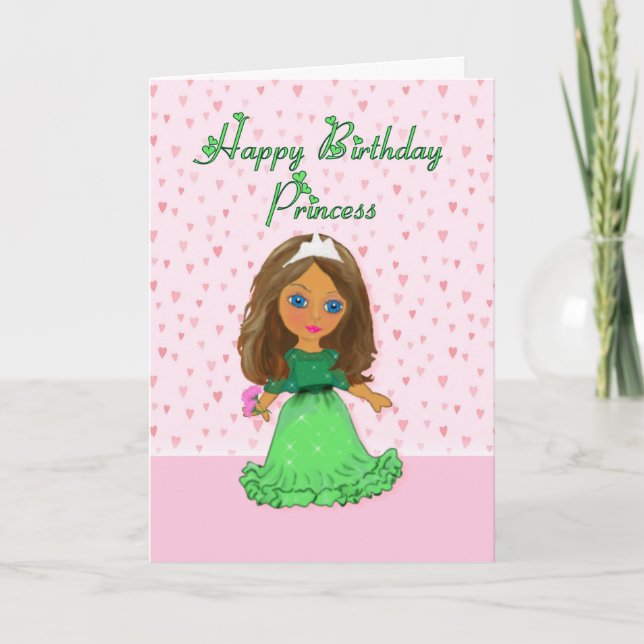 Cartão Brown Haired Princess Birthday Card (Frente)