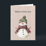 Cartão Brown Stripes Christmas Snowman<br><div class="desc">Castanho arranha neve de Natal com cachecol</div>