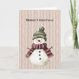 Cartão Brown Stripes Christmas Snowman