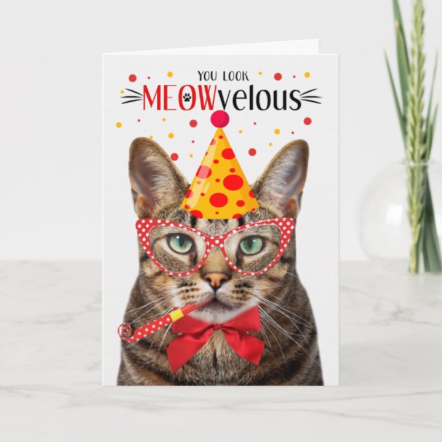 Cartão Brown Tabby Cat MEOWvelous Aniversário (Frente)