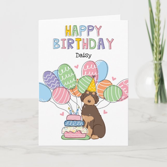 Cartão Brown Tan Aussiedoodle Dog Feliz Aniversário (Frente)