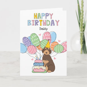Cartão Brown Tan Aussiedoodle Dog Feliz Aniversário