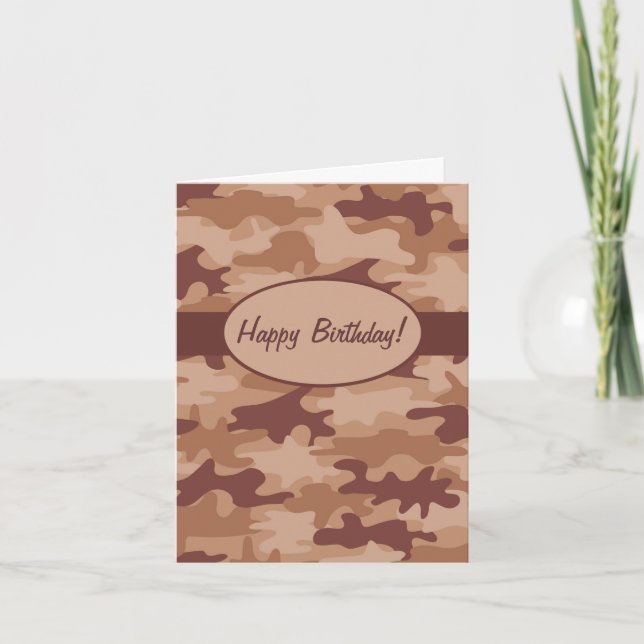 Cartão Brown Tan Camo Camouflage Happy Birthday Custom (Frente)