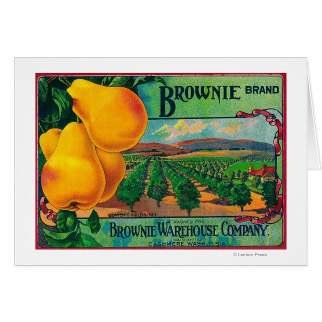 Cartão Brownie Pear Crate LabelCashmere, WA (Frente Horizontal)