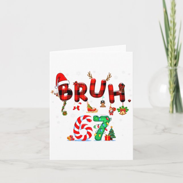 Cartão Bruh 67 Seis Sete 6 7 Meme Natal Cana de Açúcar Li (Frente)