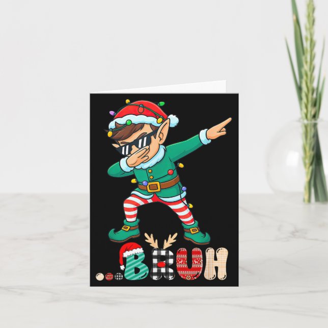 Cartão Bruh Dabbing Elf Funny Kids Boys Mens Christmas Ma (Frente)