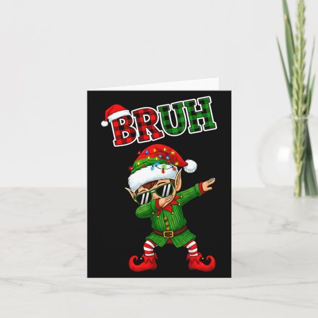 Cartão Bruh Dabbing Elf Funny Kids Years Pajamas Christma (Frente)