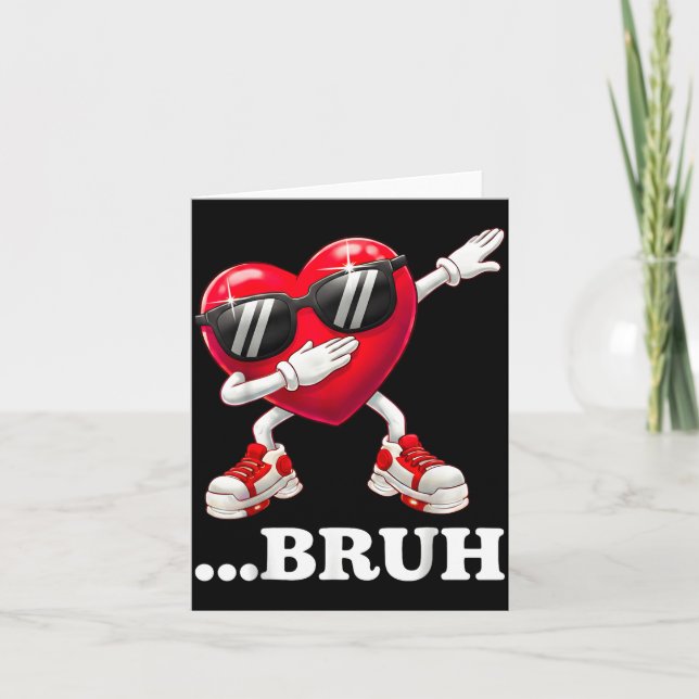 Cartão Bruh Dabbing Heart Funny Kids Boys Mens Valentine  (Frente)